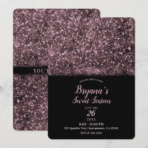 Rosa ros glitter Gnistrande ljus Söta 16-fest Inbjudningar