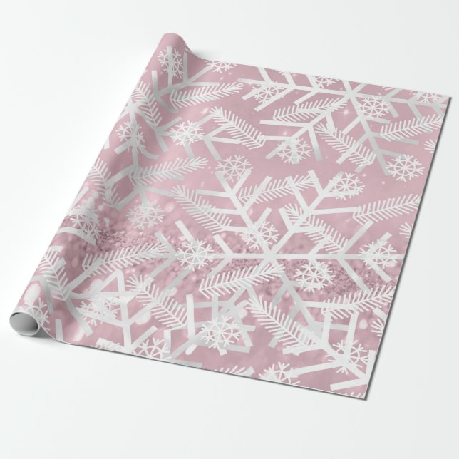 Rosa ros Glitter Julens Helgdagar Snowflake Joy Presentpapper (Utrullad)