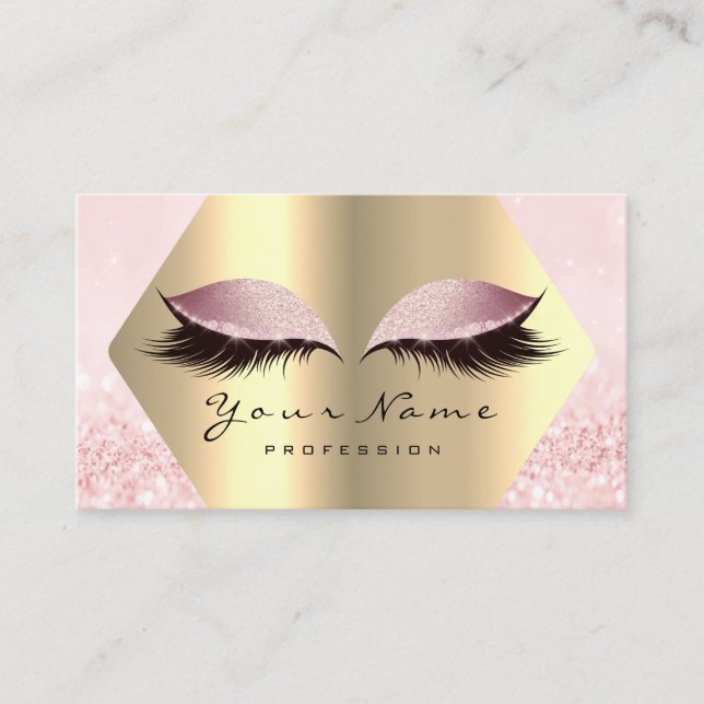 Rosa ros Glitter Makeup Artist Lash Extension Visitkort (Framsida)