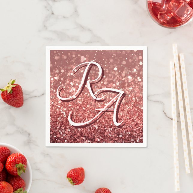 Rosa ros Glitter med Anpassningsbar Initialer Pappersservett (Insitu)