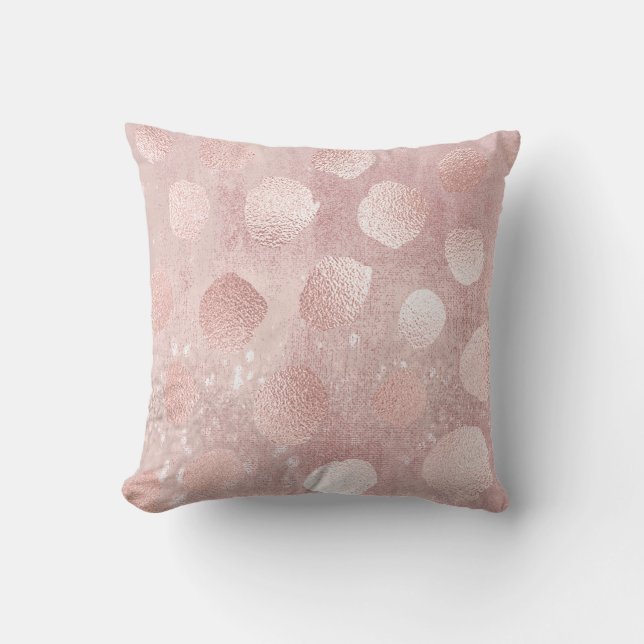 Rosa ros Glitter Metallic Polka dots Girly Kudde (Framsida)