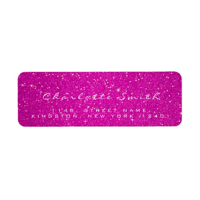 Rosa ros Glitter OSA Hett Ro Guld Konfetti Namn Returadress Etikett (Framsidan)