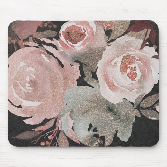 Rosa ros Glitter Ro Mörk Blommigt  Glam Elegant Musmatta (Framsidan)
