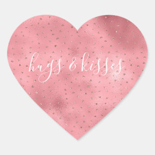 Rosa ros Glitter Sprinkles Hjärtformat Klistermärke