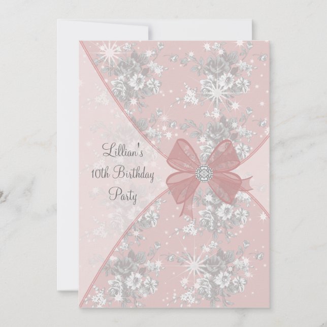 Rosa ros Gnistrande flickor Födelsedagsinbjudan Inbjudningar (Framsida)