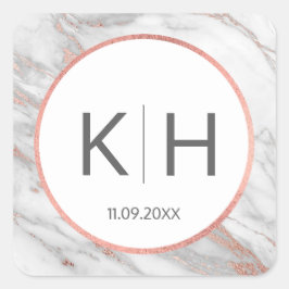 ROSA ROS Gold FOIL Marble Bröllop Monogram Sälar Fyrkantigt Klistermärke