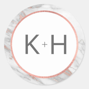 ROSA ROS Gold FOIL Marble Bröllop Monogram Sälar Runt Klistermärke