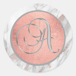 ROSA ROS Gold FOIL Marble Monogram BREV 'A' Runt Klistermärke