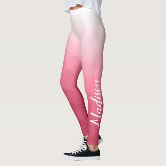 Rosa ros Gradient Geometriskt nätmönster Namn Leggings (Vänster)