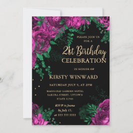 Rosa ros Gräns Blommigt 21:a födelsedag Inbjudningar
