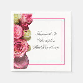 Rosa ros gräns blommigt bröllop pappersservett