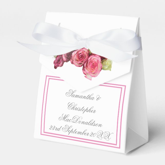 Rosa ros gräns blommigt bröllop presentaskar (Framsidan Sidan)