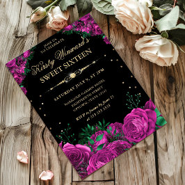 Rosa ros Gräns Blommigt Sweet sixteen Inbjudningar