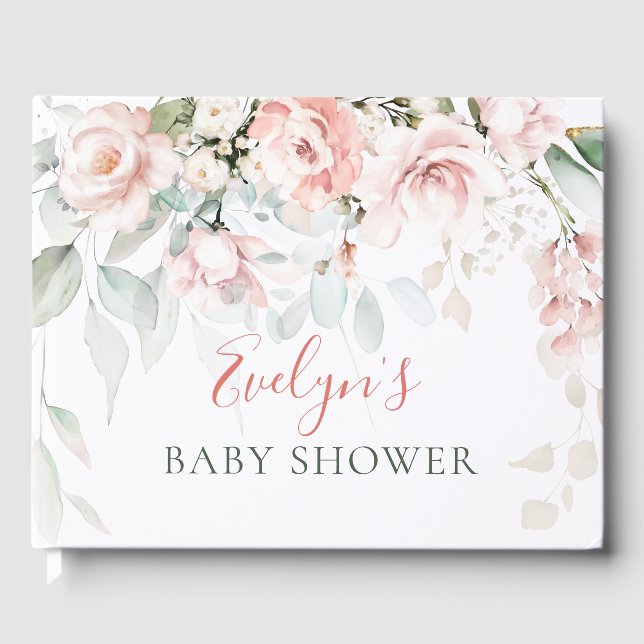 Rosa ros Greenery Foliage Baby Shower Guest Bok (Framsida)