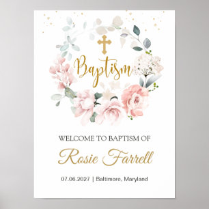 Rosa ros Greenery Foliage Baptism Poster