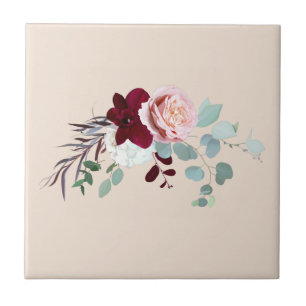 Rosa ros Greenery Watercolor Blommigt Kakelplatta