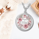Rosa ros Greenery Watercolor Bröllop-årsdagen Silverpläterat Halsband<br><div class="desc">En frisk andedräkt av vackert rosa ros och gigantisk med namn och bröllop dejt på detta halsband. Perfekten för din fru till bröllop,  din årsdag eller hennes födelsedag.</div>