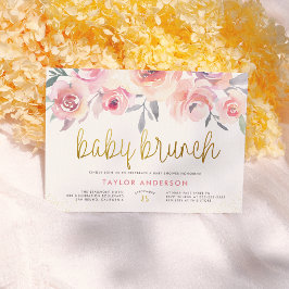 Rosa ros & Grey Guld Baby Brunch Baby Shower Inbjudningar