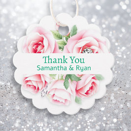 Rosa ros & Grönt Foliage Bröllop Tack Gåvor Etiketter