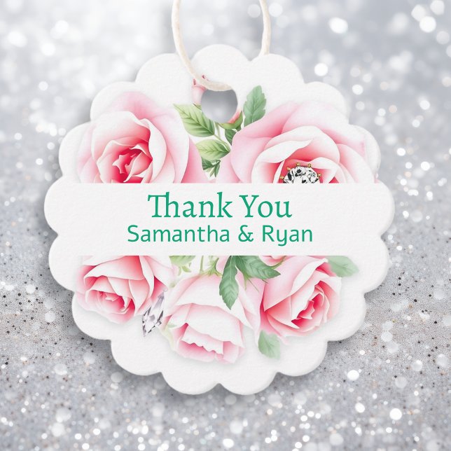 Rosa ros & Grönt Foliage Bröllop Tack Gåvor Etiketter (Skapare uppladdad)