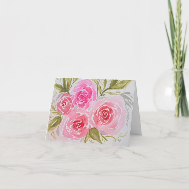Rosa ros grönt lövs - vikta tomma - alla förekomst kort (Framsida)