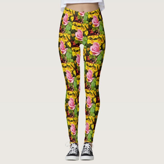 ROSA ROS & GULA BLOMMOR LEGGINGS (Framsida)