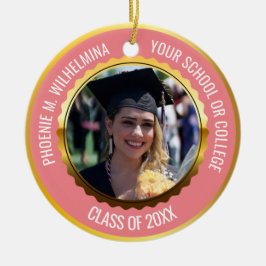 Rosa ros Guld 2 Photo Studenten, klass 2022 Julgransprydnad Keramik