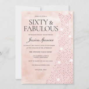 Rosa ros Guld, 60 och 60:e födelsedag i Fabulous Inbjudningar