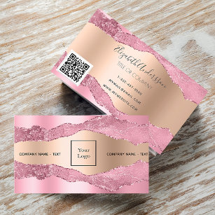  rosa ros guld agate marble logotyp QR-kod Visitkort