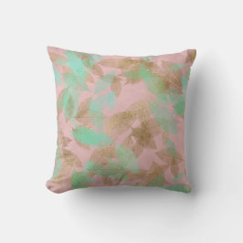 Rosa ros Guld Blad Mint Grönt Pastel Kudde
