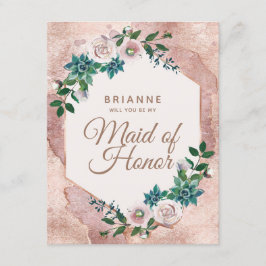  Rosa ros Guld blir du min Maid of honor Inbjudningar