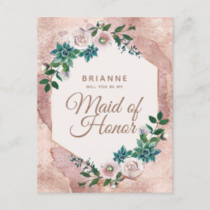  Rosa ros Guld blir du min Maid of honor Inbjudningar