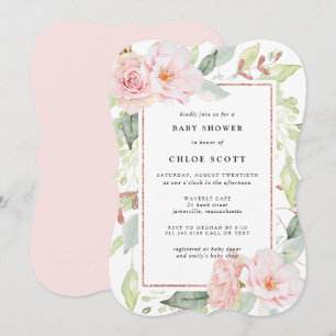 Rosa ros Guld Blommigt Baby Shower Inbjudningar