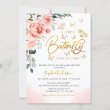  Rosa ros Guld Blommigt Butterfly Baby Shower 