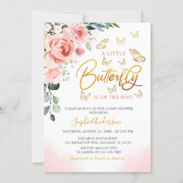  Rosa ros Guld Blommigt Butterfly Baby Shower  Inbjudningar