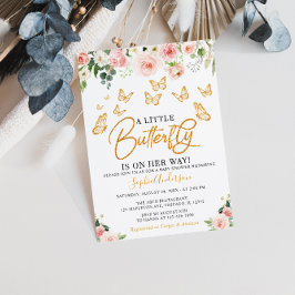  Rosa ros Guld Blommigt Butterfly Baby Shower Inbjudningar