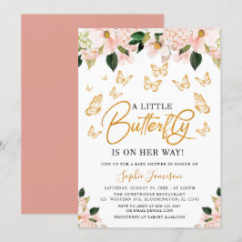  Rosa ros Guld Blommigt Butterfly Baby Shower  Inbjudningar