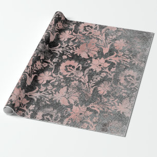 Rosa ros Guld Blommigt Powder Grungy Black Presentpapper