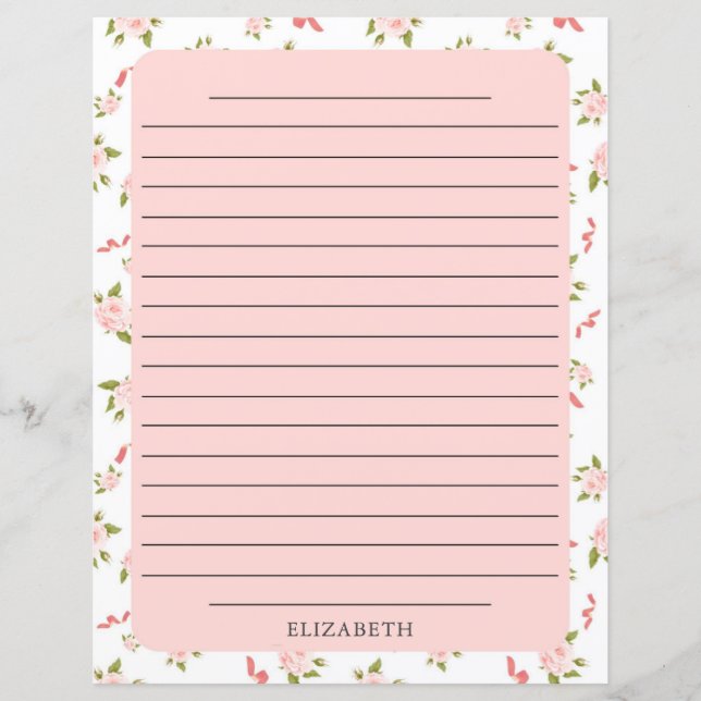 Rosa ros Guld Blommigt Stationery Papper (Framsida)