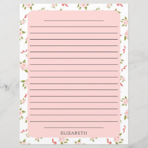 Rosa ros Guld Blommigt Stationery Papper