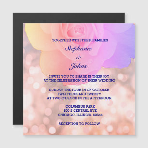 Rosa ros Guld bokeh Navy Blue Blommigt Glitter Magnetisk Inbjudningskort