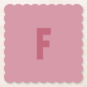 Rosa ros Guld Brev F Monogram Square Scalloped Underlägg Papper