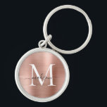 rosa ros Guld Brushed Metall Monogram Girly-skript Rund Silverfärgad Nyckelring<br><div class="desc">Monogramnyckelkedja i Metall Guld,  rosa ros,  borstat, </div>