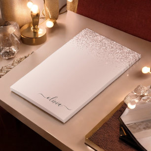 Rosa ros Guld Brushed Metall Monogram Namn Post-it Block