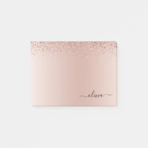 Rosa ros Guld Brushed Metall Monogram Namn Post-it Block