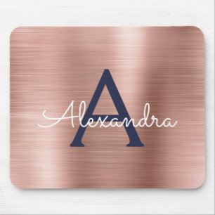  Rosa ros Guld Burgundy Foil Monogram Namn Musmatta