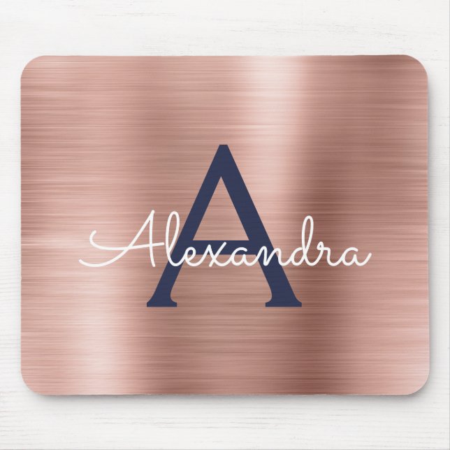  Rosa ros Guld Burgundy Foil Monogram Namn Musmatta (Framsidan)