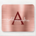 Rosa ros Guld Burgundy Foil Monogram Namn Musmatta<br><div class="desc">Ro Guld -  Rosa och Burgundy Faux Brushed Metall Monogram Namn Monogram Mousepad. Mousepad kan anpassas så att det omfattar ditt första namn och är underbart för att gå till back to school eller födelsedag eller helgdag julklapp.</div>