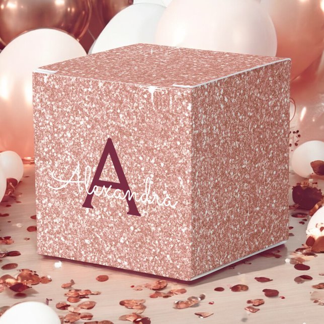 Rosa ros Guld Burgundy Glitter & Gnistra Monogram Presentaskar (Skapare uppladdad)