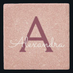 Rosa ros Guld Burgundy Glitter & Gnistra Monogram Stenunderlägg<br><div class="desc">Rosa ros Guld och Burgundy Faux Glitter och Gnistra Elegant Stone Tile. De här stenplattorna kan anpassas så att de omfattar ditt första och första namn.</div>